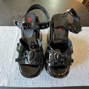 Demonia Women’s Black Patent Heart-Chain Sandals